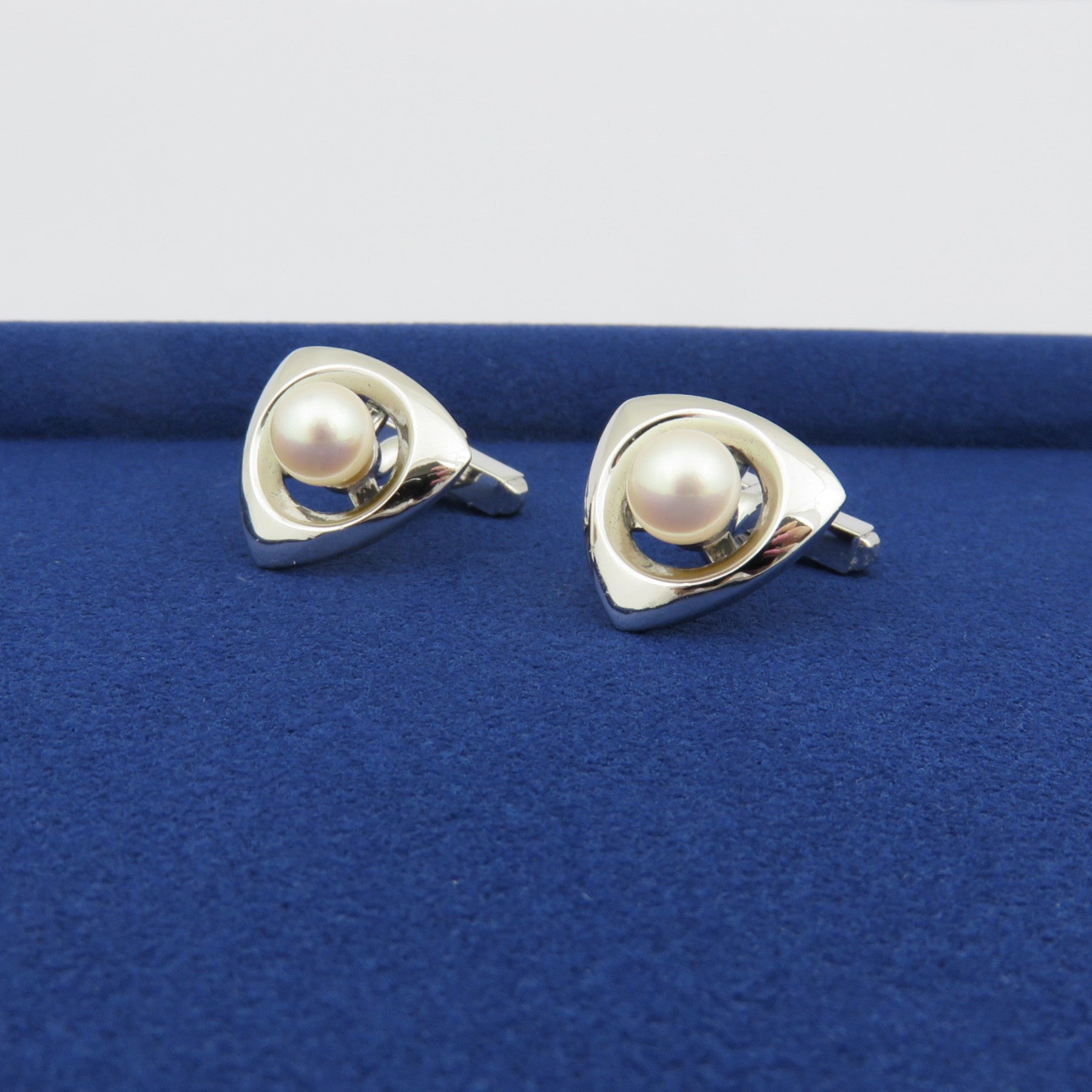 Mikimoto Sterling Silver Geometric Akoya Pearl Cufflinks