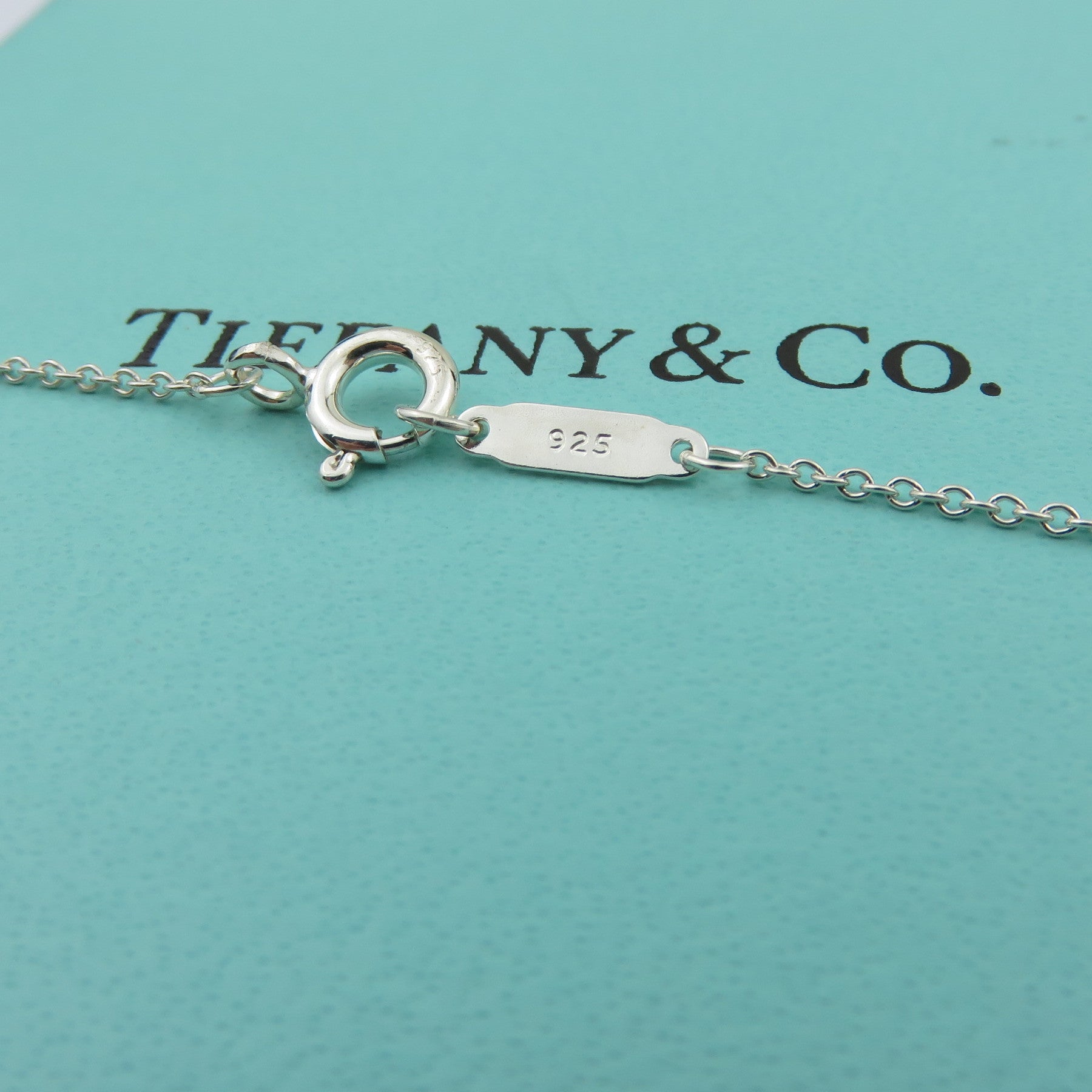 Tiffany & Co 925 Sterling Silver Heart Key Diamond Pendant Necklace with Box