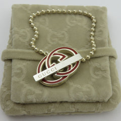Gucci 925 Sterling Silver Red Enamel Interlocking G Toggle Bracelet with Pouch