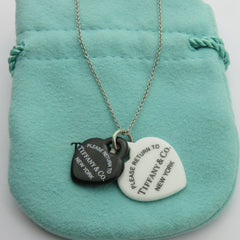 TIFFANY & CO 925 Silver Bone Return to Tiffany Double Heart Tag Pendant Necklace