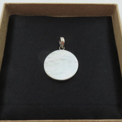 Natural Mother of Pearl 925 Sterling Silver Ohm Charm Pendant Handmade 26mm Box