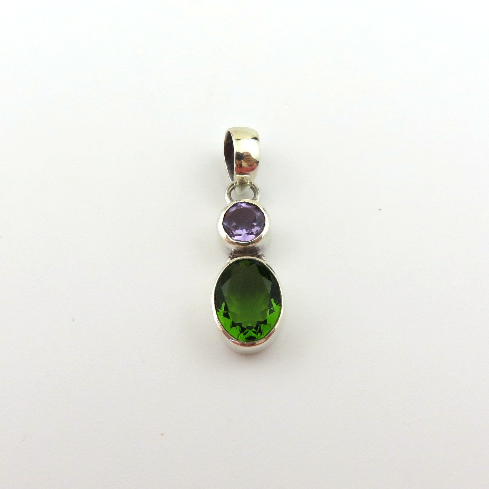 Natural Peridot Amethyst Pendant 925 Sterling Silver Charm Handmade Unique Box