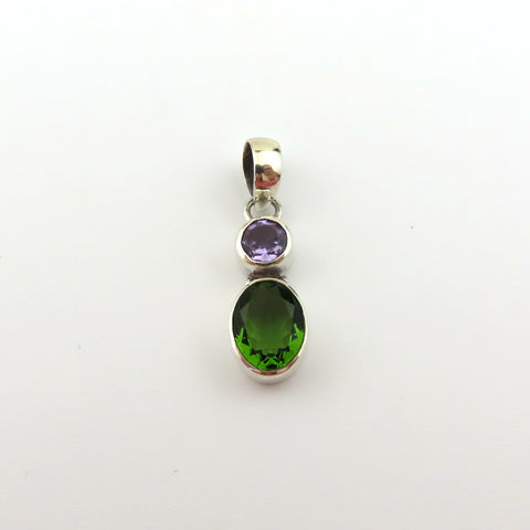 Natural Peridot Amethyst Pendant 925 Sterling Silver Charm Handmade Unique Box