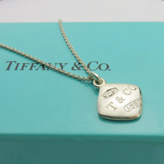 TIFFANY & CO 925 Sterling Silver 1837 Square Pendant Necklace