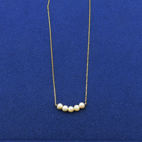 ete 10K Yellow Gold 5 Pearl Bar Necklace 38cm K10 YG Japan Designer Jewelry