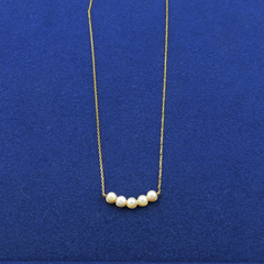 ete 10K Yellow Gold 5 Pearl Bar Necklace 38cm K10 YG Japan Designer Jewelry