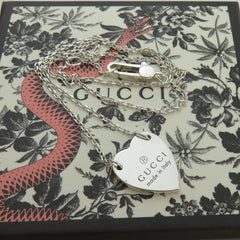 Gucci 925 Sterling Silver Trademark Heart Pendant Necklace with Box