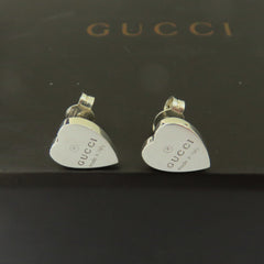 GUCCI 925 Sterling Silver Trademark Heart Tag Stud Earrings 