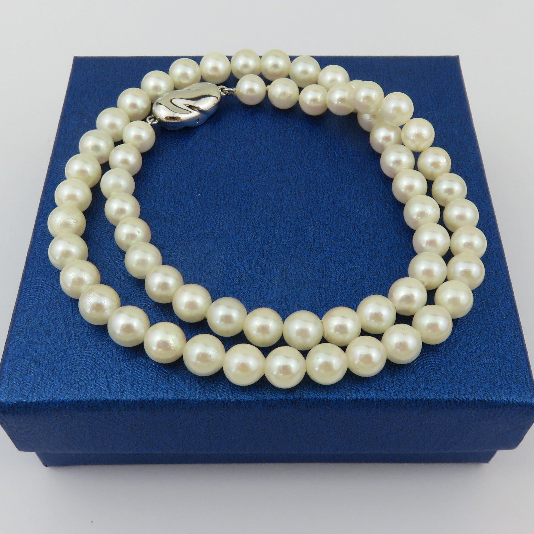 Japanese Vintage Akoya Pearl Strand Necklace 6.5-7mm Silver Clasp 42cm