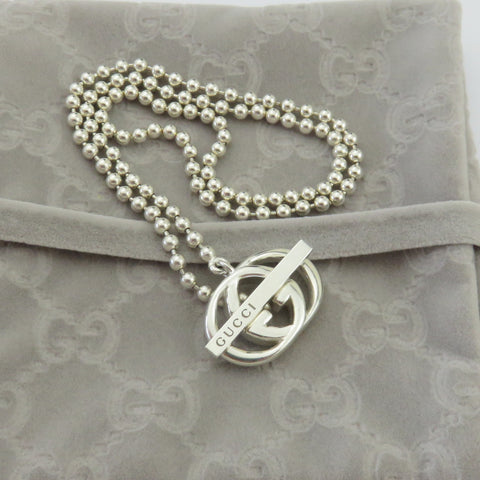 Gucci 925 Sterling Silver Interlocking G Toggle Unisex Necklace with Pouch