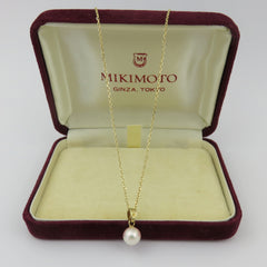 Authentic Mikimoto 14K Yellow Gold 6.7mm Akoya Pearl Pendant Necklace w/ Box