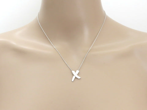 TIFFANY & CO 925 Sterling Silver Kiss X Pendant Necklace with Pouch