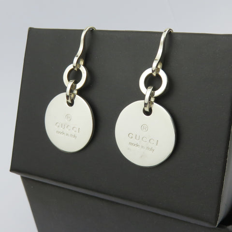 Gucci 925 Sterling Silver Trademark Round Dangle Earrings with Pouch Box