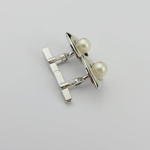 Mikimoto Sterling Silver Geometric Akoya Pearl Cufflinks