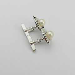 Mikimoto Sterling Silver Geometric Akoya Pearl Cufflinks