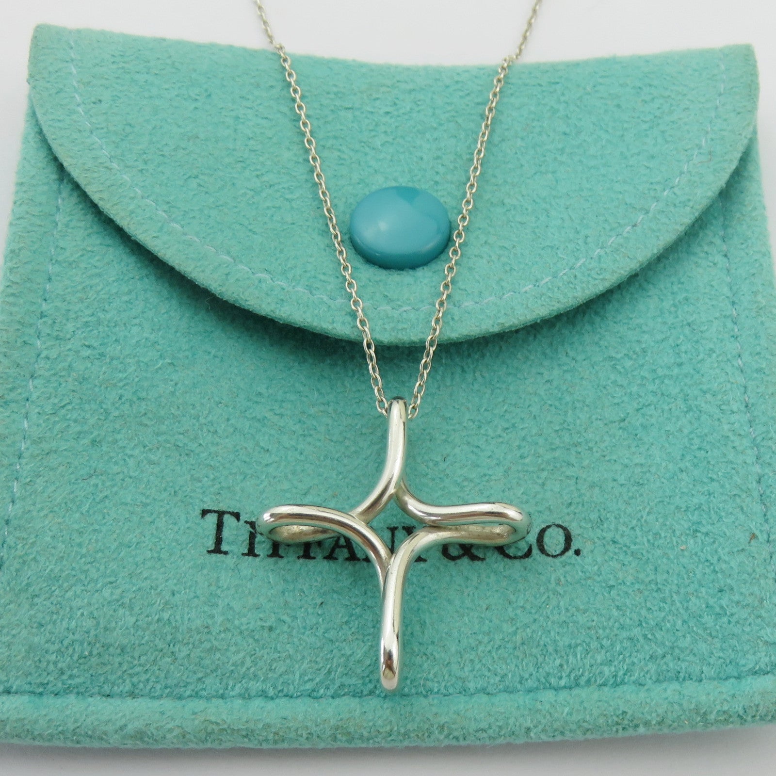 TIFFANY & CO 925 Sterling Silver Infinity Cross Pendant Necklace 