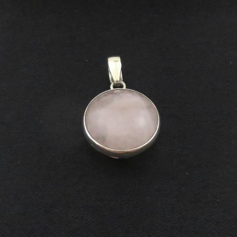 Natural Rose Quartz Pendant 925 Sterling Silver Charm Round Handmade 1.9cm Box