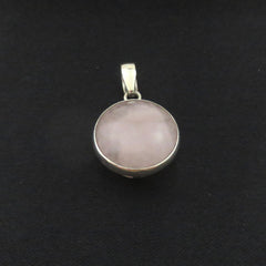 Natural Rose Quartz Pendant 925 Sterling Silver Charm Round Handmade 1.9cm Box