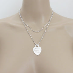 TIFFANY & CO 925 Silver Return to Tiffany Heart Tag Long Beaded Chain Necklace 