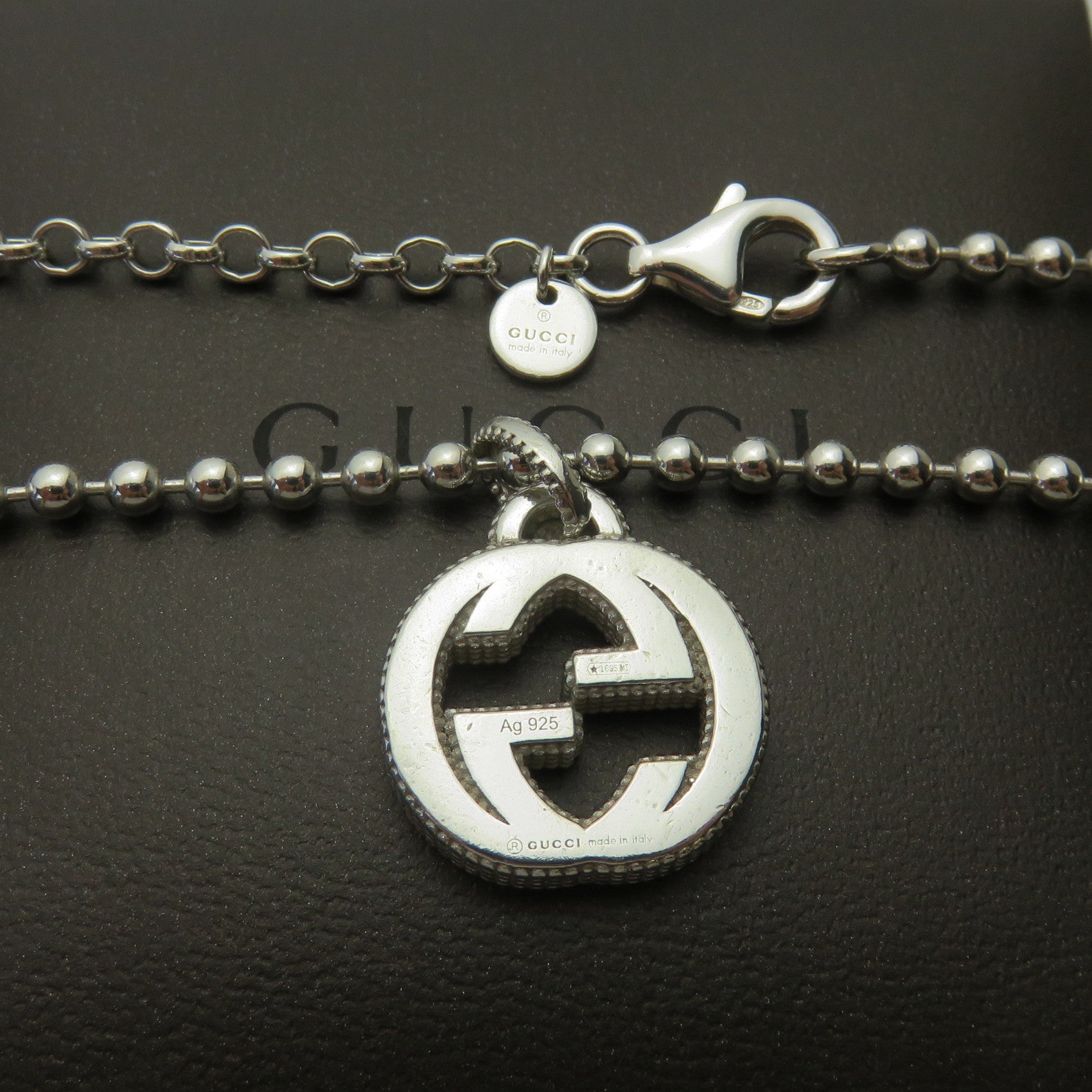Gucci 925 Sterling Silver Interlocking G Ball Chain Unisex Necklace with Box