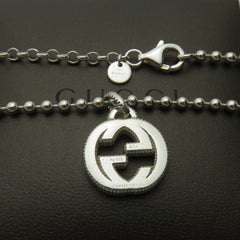 Gucci 925 Sterling Silver Interlocking G Ball Chain Unisex Necklace with Box