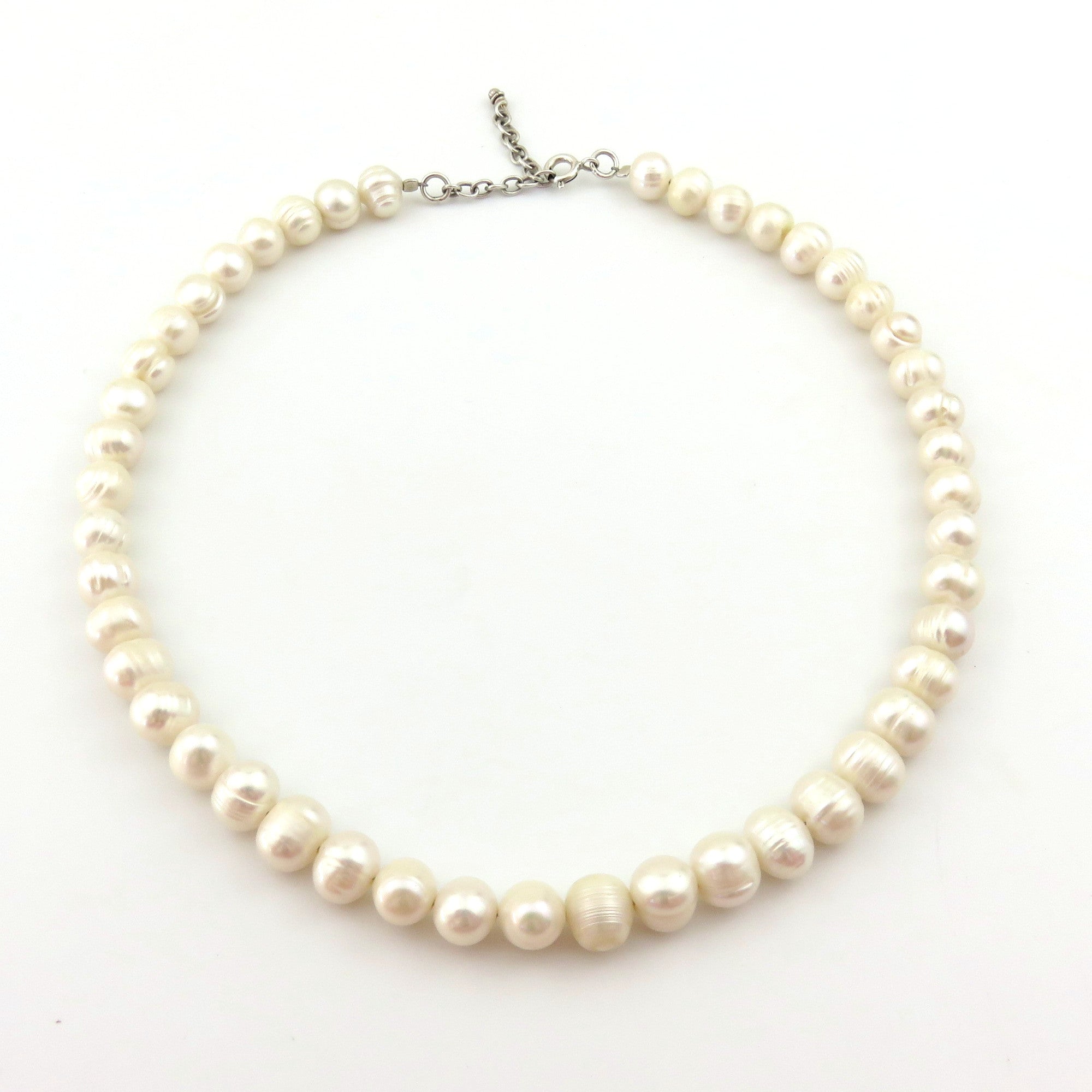 Genuine Pearl Choker Necklace 7.5-8.5mm 925 Silver Adjustable 37-40cm Handmade