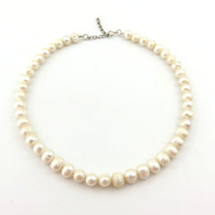 Genuine Pearl Choker Necklace 7.5-8.5mm 925 Silver Adjustable 37-40cm Handmade