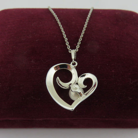 Mikimoto 925 Sterling Silver Open Heart Akoya Pearl Pendant Necklace with Box