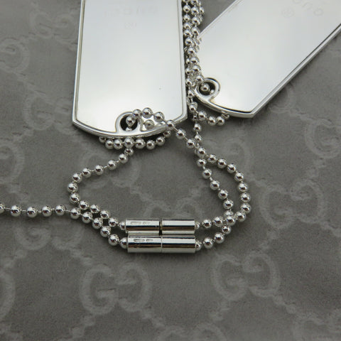 Gucci 925 Sterling Silver Double Dog Tag Ball Chain Unisex Necklace w/ Box Pouch