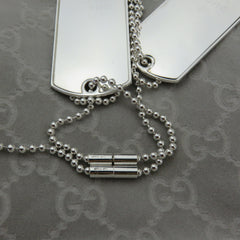 Gucci 925 Sterling Silver Double Dog Tag Ball Chain Unisex Necklace w/ Box Pouch