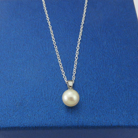 Mikimoto 14K White Gold 8.5mm Akoya Pearl Solitaire Pendant Charm