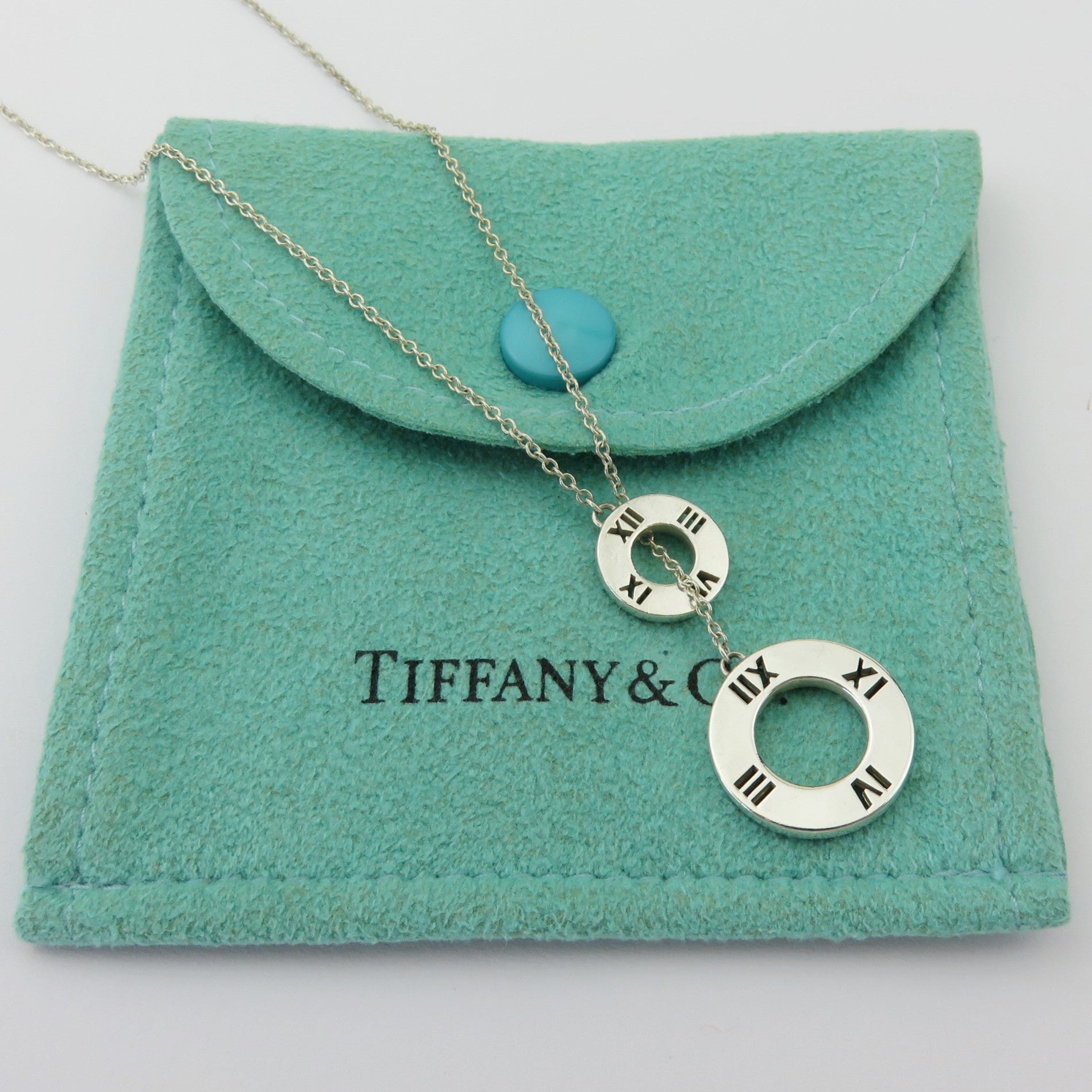 TIFFANY & CO 925 Sterling Silver Atlas Double Circle Lariat Necklace 