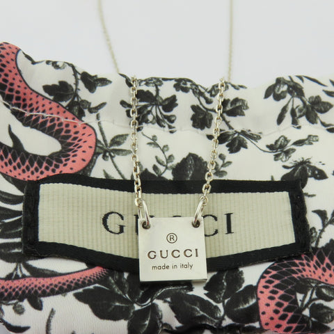 Gucci 925 Sterling Silver Mini Square Tag Pendant Necklace with Pouch