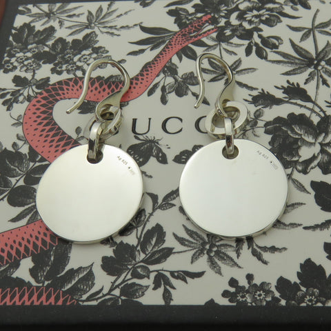Gucci 925 Sterling Silver Trademark Round Dangle Earrings with Pouch Box