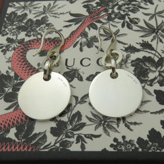 Gucci 925 Sterling Silver Trademark Round Dangle Earrings with Pouch Box 