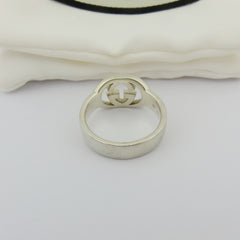 GUCCI 925 Sterling Silver Interlocking G Logo Ring Size 7 with Pouch