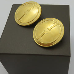 Gucci Vintage Gold Tone Metal Extra Large GG Logo Clip On Earrings