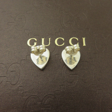 GUCCI 925 Sterling Silver Trademark Heart Tag Stud Earrings Made in Italy w/ Box