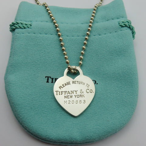 TIFFANY & CO 925 Silver Return to Tiffany Heart Tag Long Beaded Chain Necklace