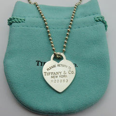 TIFFANY & CO 925 Silver Return to Tiffany Heart Tag Long Beaded Chain Necklace