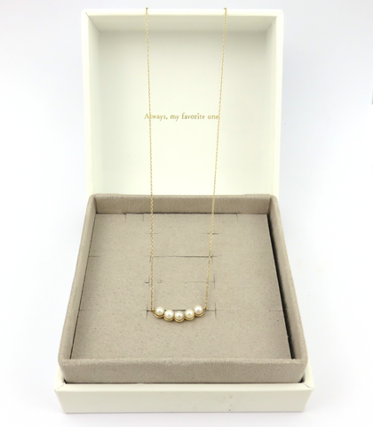 ete 10K Yellow Gold 5 Pearl Bar Necklace 38cm K10 YG Japan Designer Jewelry