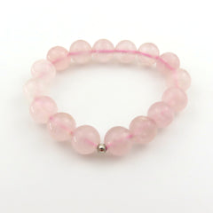 Genuine Rose Quartz Bracelet 12mm Round Beads Silver Accent Elastic Handmade Box