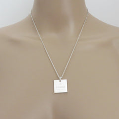 Gucci 925 Sterling Silver Square Tag Unisex Pendant Necklace with Pouch