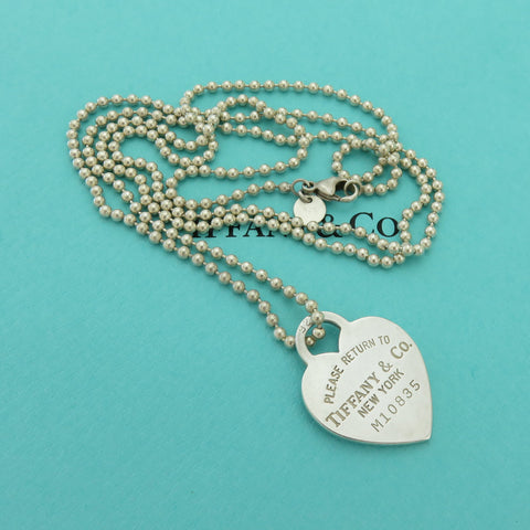 TIFFANY & CO 925 Silver Return to Tiffany Heart Tag Long Beaded Chain Necklace