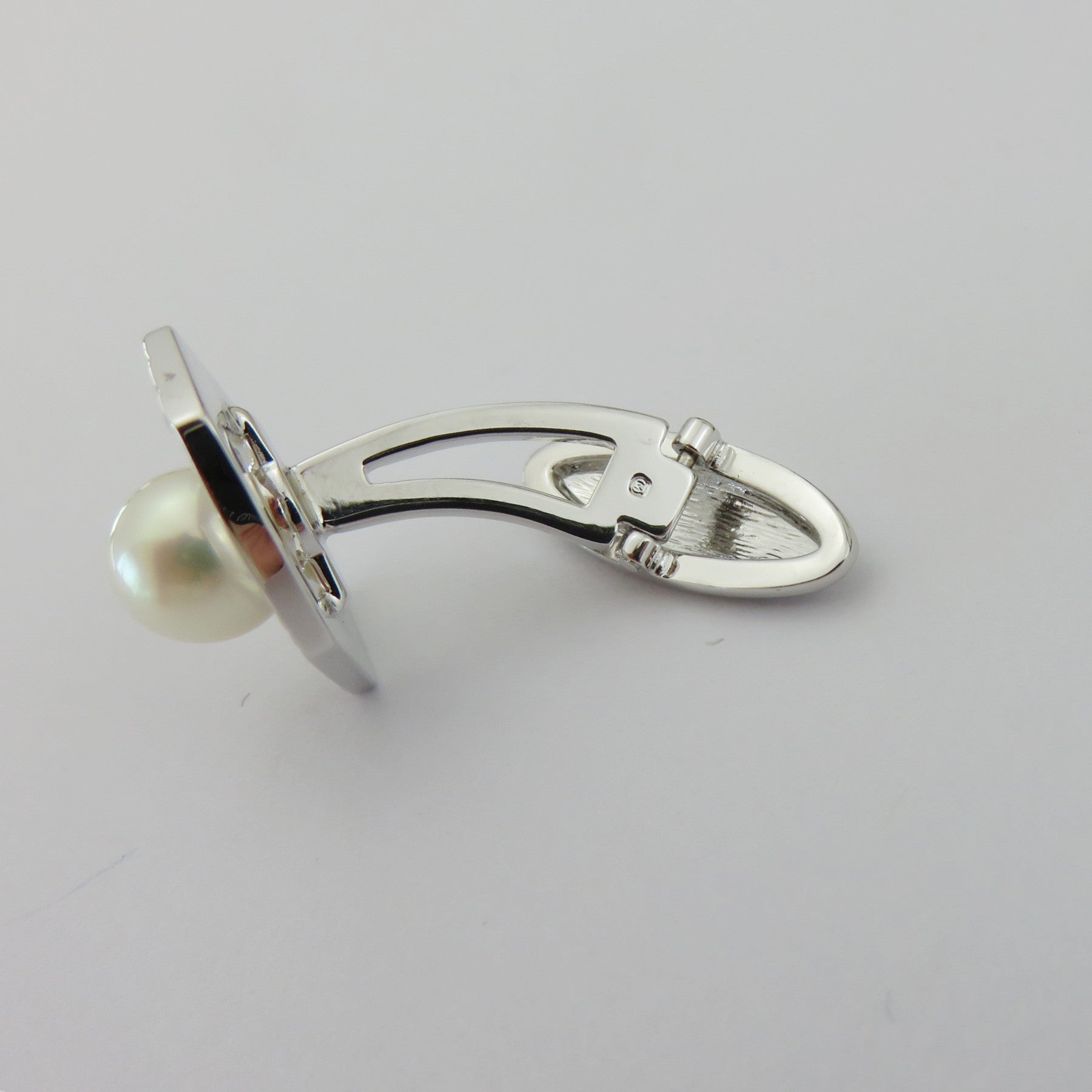 MIKIMOTO 925 Sterling Silver Akoya Pearl 7mm Geometric Cufflinks 