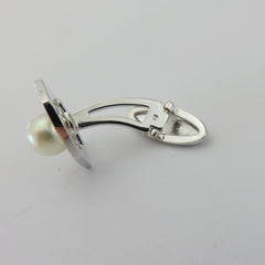 MIKIMOTO 925 Sterling Silver Akoya Pearl 7mm Geometric Cufflinks 