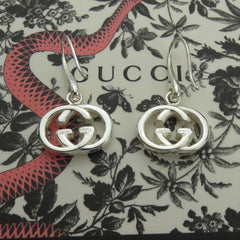 Gucci 925 Sterling Silver Interlocking G Logo Dangle Earrings with Box 