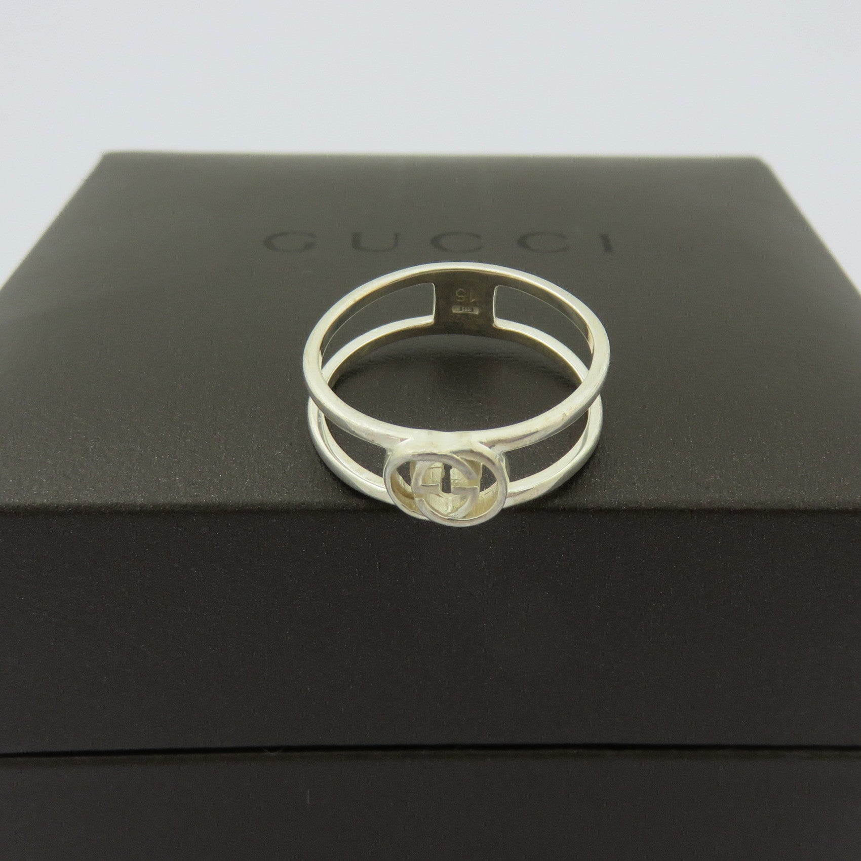 GUCCI 925 Sterling Silver Interlocking G Ring Size 7 Made in Italy with Box