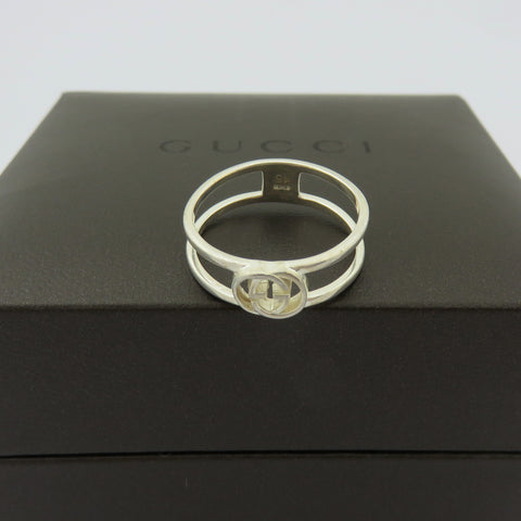GUCCI 925 Sterling Silver Interlocking G Ring Size 7 Made in Italy with Box