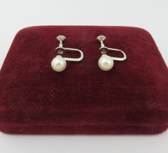 Mikimoto 925 Sterling Silver Leaf Akoya Pearl Screw On Earrings